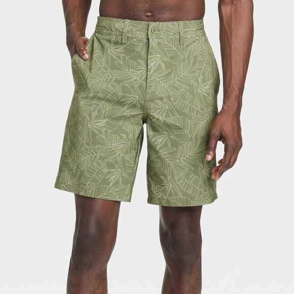 Goodfellow & Co - Men's 9" Leaf Print Hybrid Swim Shorts - Goodfello Green - Picture 1 of 3